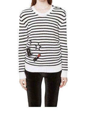 NWT Rebecca Minkoff White and Black Striped Patch Sweater MSRP $198 Size XS